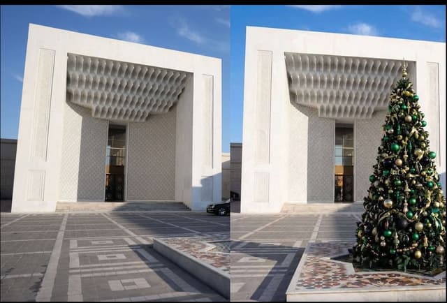 صورة شجرة الميلاد في قصر الشعب بسوريا مفبركة بالذكاء الاصطناعي