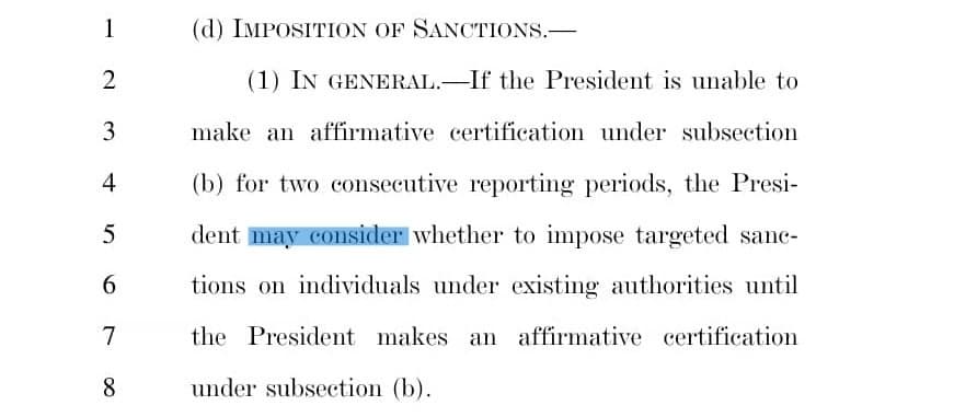 الفقرة D1 من التشريع 8369 لإلغاء قانون قيصر والذي ينص على عدم الزامية فرض العقوبات