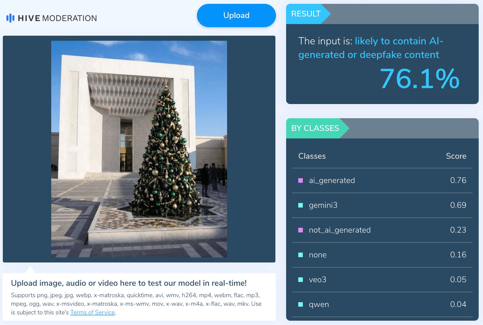 تحليل الصورة المفبركة باستخدام أداة Hive Moderation