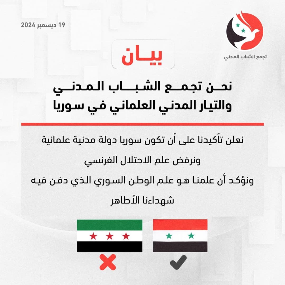 هل رفض "تجمع الشباب المدني" علم الثورة السورية؟