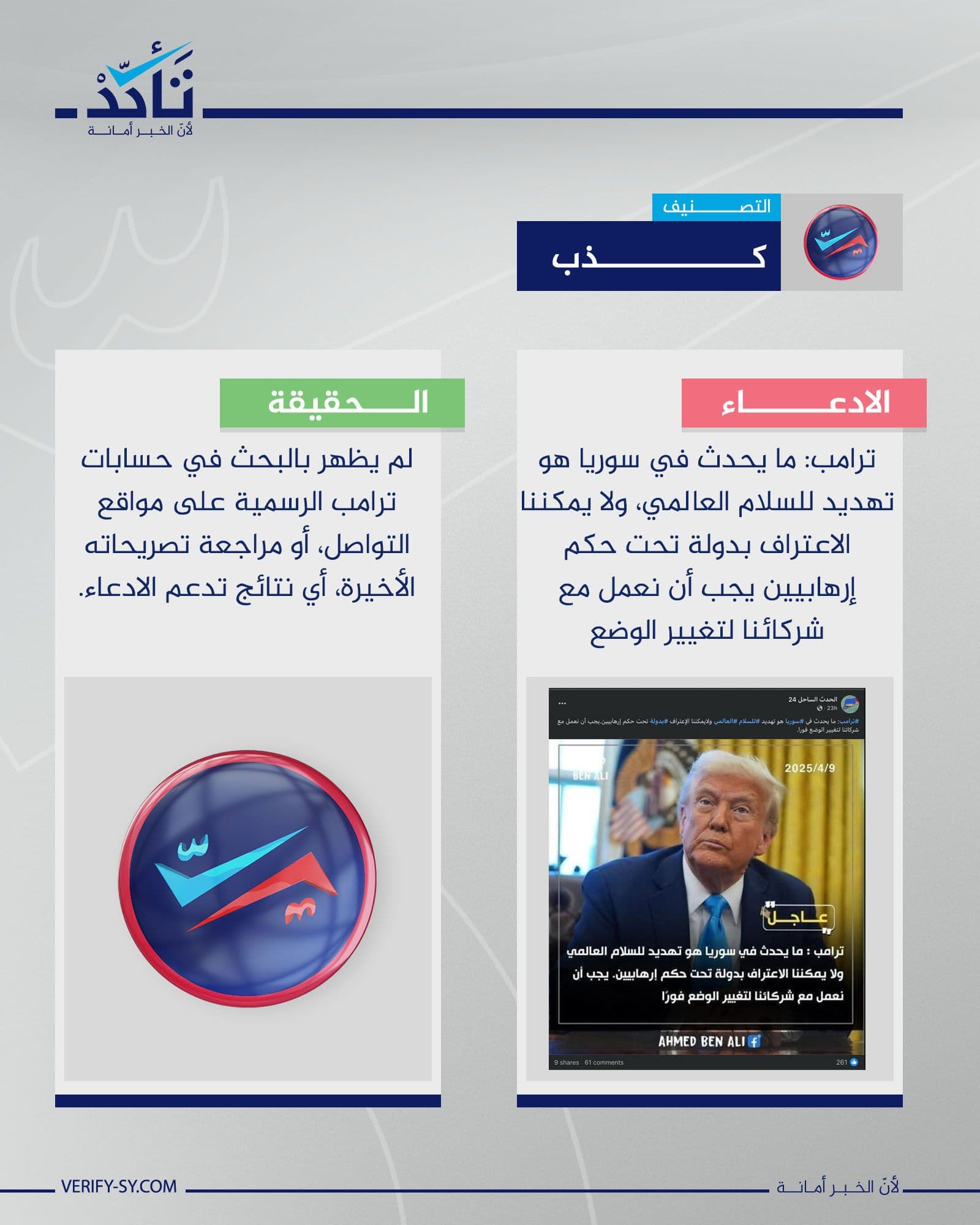 ترامب لم يصف ما يحدث في سوريا بأنه يهدد السلام العالمي