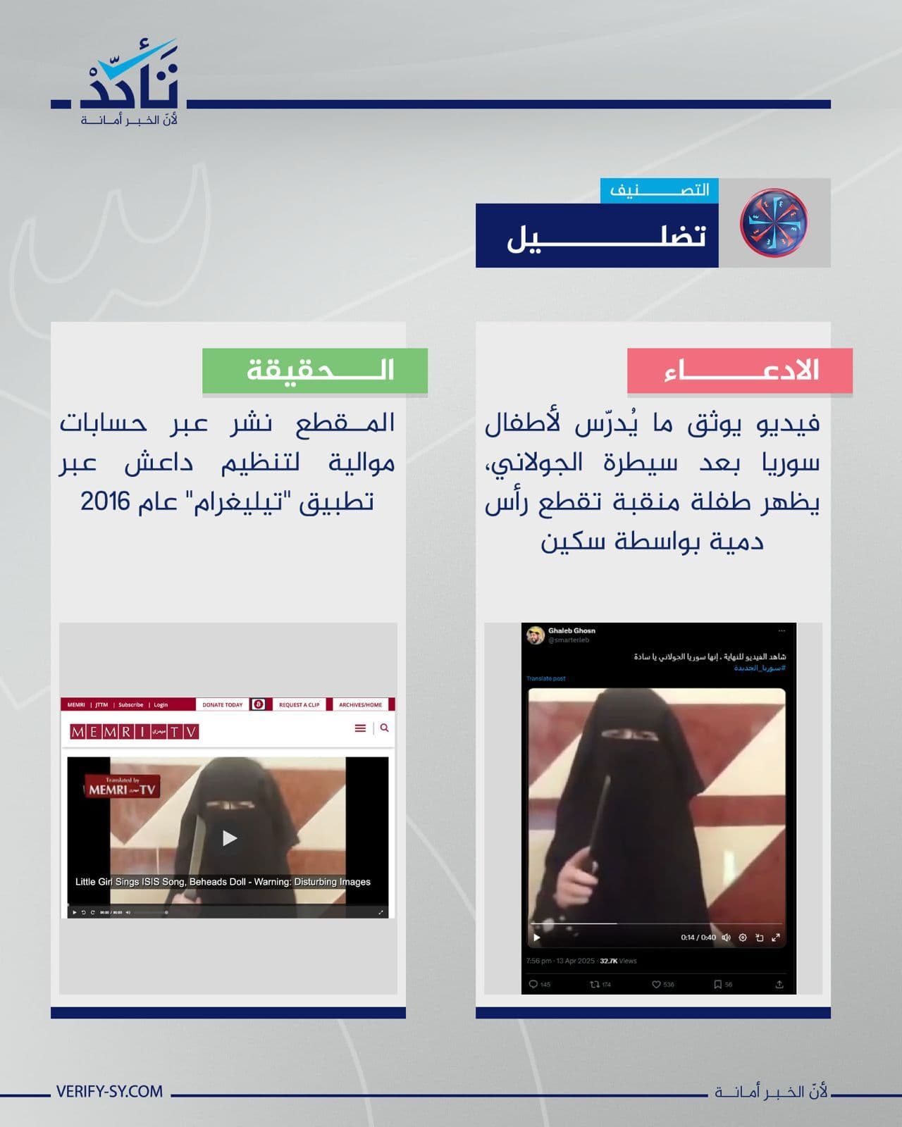 هذا المقطع نشره مؤيدو تنظيم داعش عام 2016 ولا يعكس واقع الأطفال في سوريا حاليًا