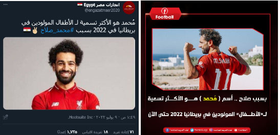 اسم محمد هو الأكثر شعبية في بريطانيا خلال عام 2022 بسبب نجم ليفربول محمد صلاح | تضليل